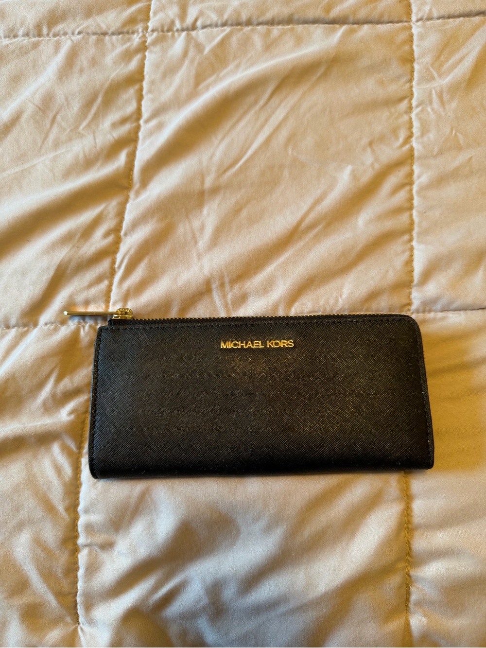 Michael Kors Black Leather Zip-Around Card Holder with Gold Logo